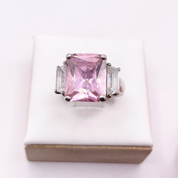 Size 5 Pink CZ , clear CZ 925 Sterling Silver Ring - Picture 7 of 7